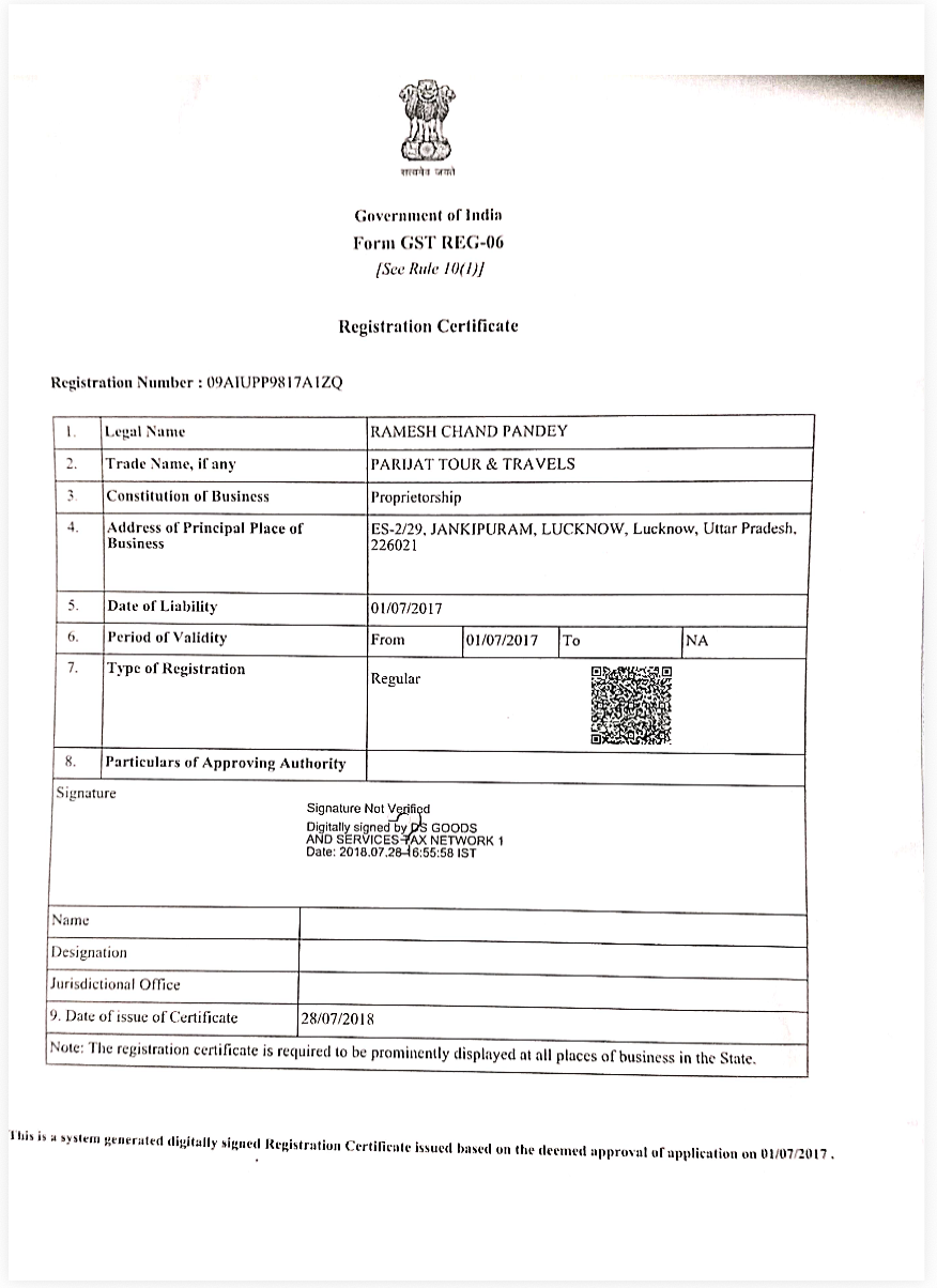 GST Registration Certificate
